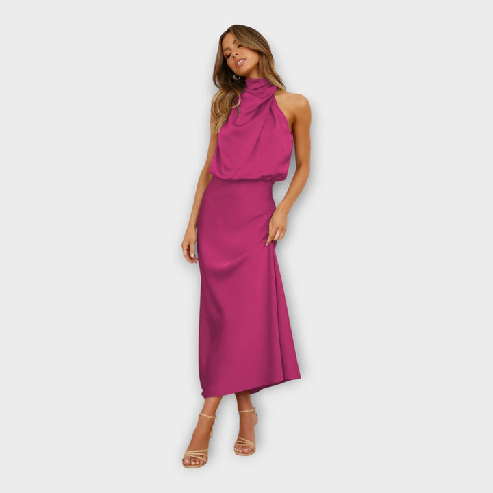 Long Satin Dress with High Neck and Open Back Jasmine's Boutique Australia