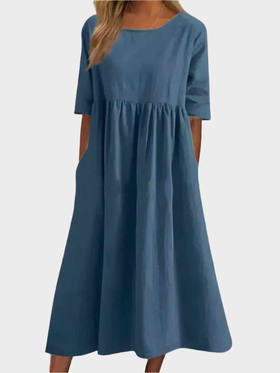 Linen Dress with Short Sleeves and Airy Line Jasmine's Boutique Australia