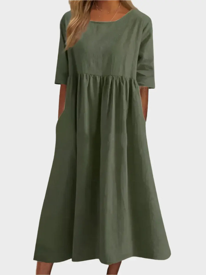 Linen Dress with Short Sleeves and Airy Line Jasmine's Boutique Australia