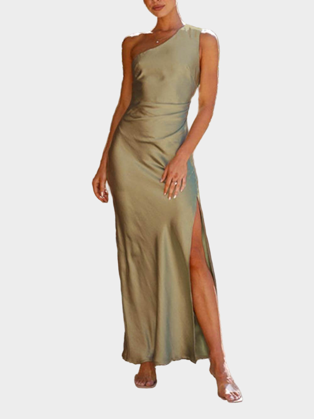 One Shoulder Satin Slit Dress Jasmine's Boutique Australia