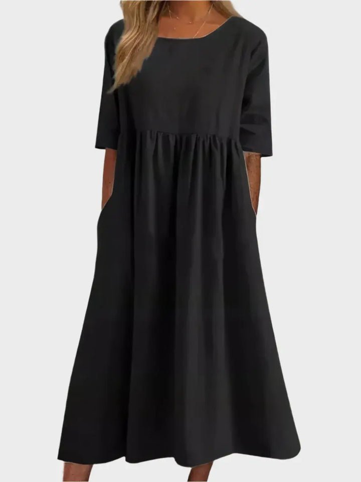 Linen Dress with Short Sleeves and Airy Line Jasmine's Boutique Australia