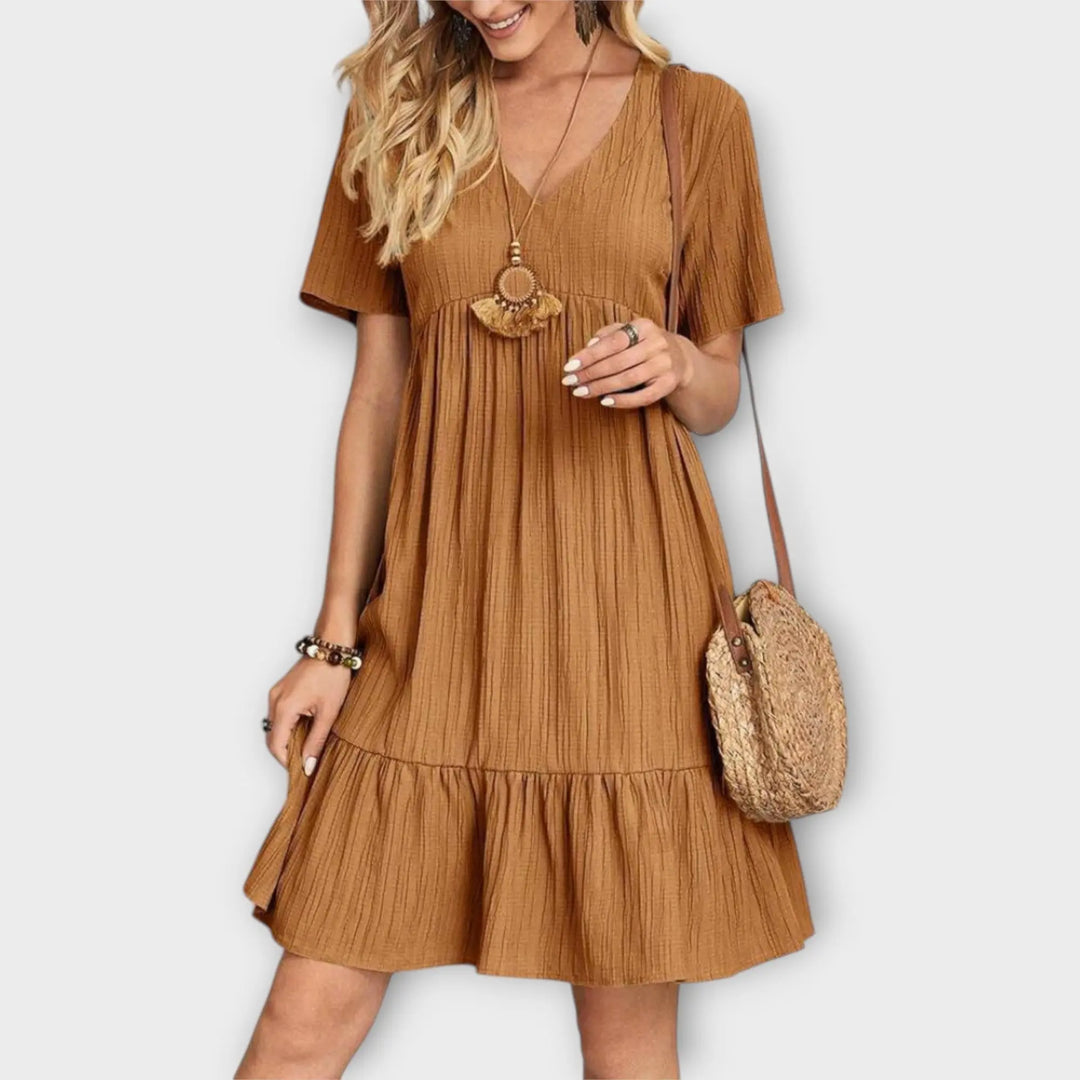 Summer Boho Dress with Pleats and Short Sleeve Jasmine's Boutique Australia