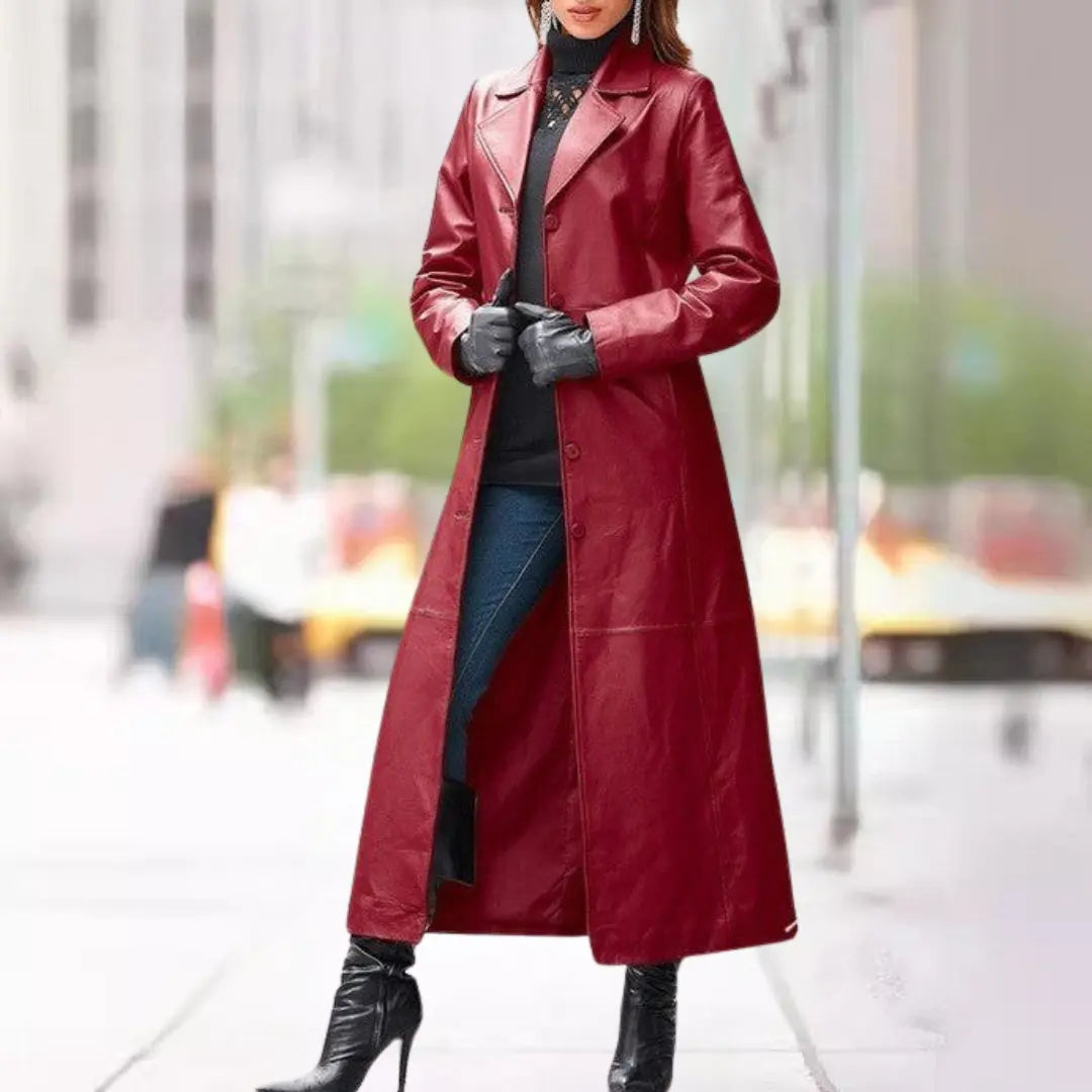 Noir Elegance Long Leather Coat Jasmine's Boutique Australia