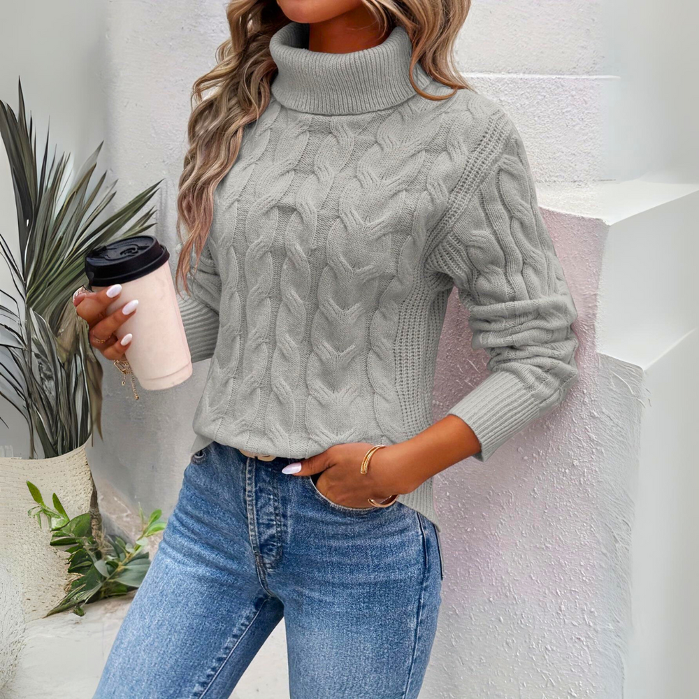 Giorgia | Cable Knit Roll Neck Jumper  Liora Lane Boutique  Grey / UK 16-18 (XL) 49.95