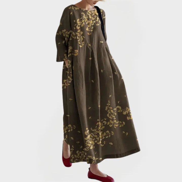 Elegant Maxi Dress in Linen with Embroidered Floral Lace Jasmine's Boutique Australia