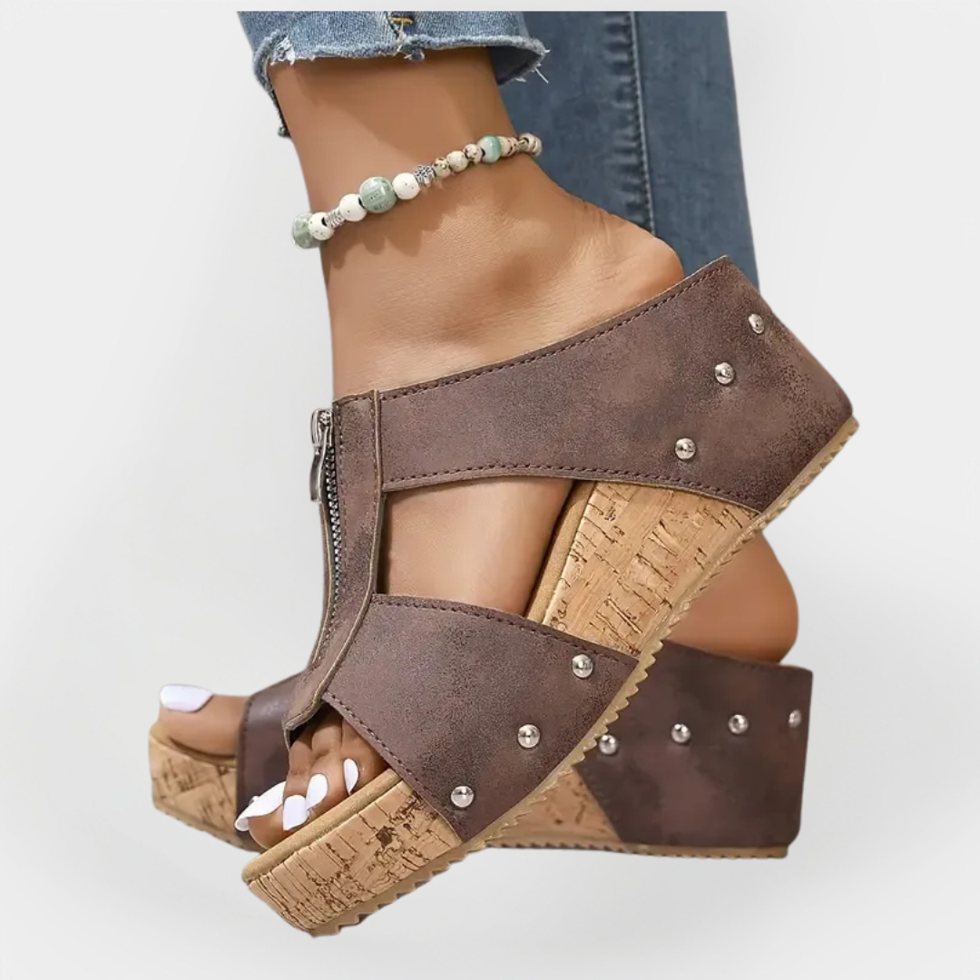 Comfortable Heeled Sandals with Zipper Liora Lane Boutique