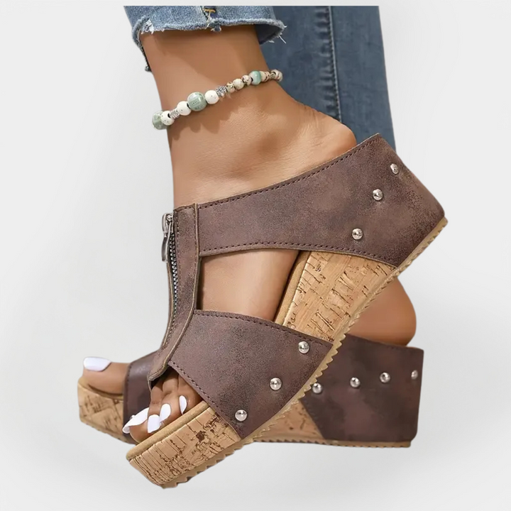 Comfortable Heeled Sandals with Zipper Liora Lane Boutique