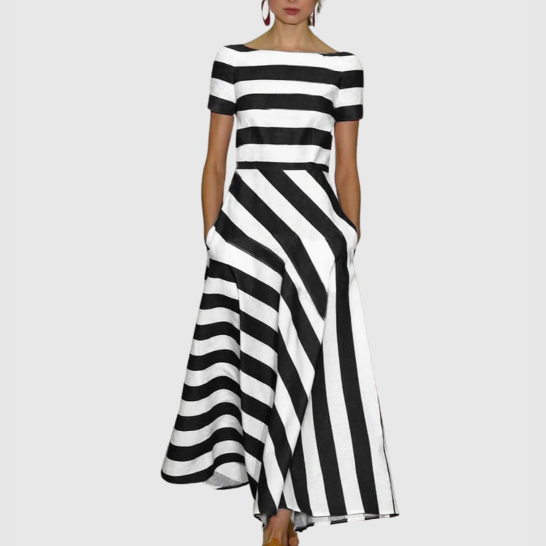 Elegant Long Dress with Stripes and Short Sleeves Jasmine's Boutique Australia