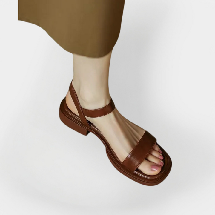 Leather Sandals with Low Heel Liora Lane Boutique