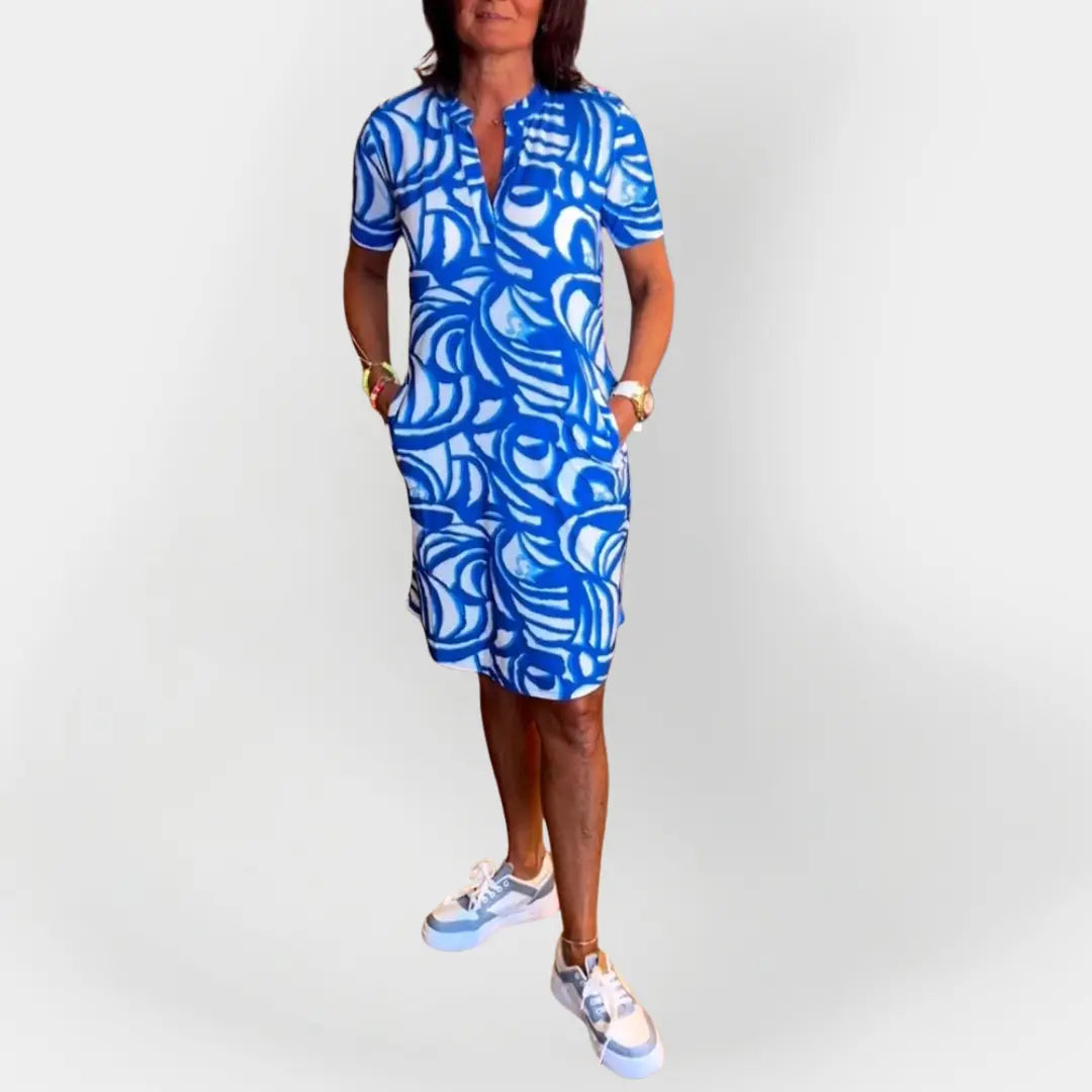 Midi Dress with Pattern and Short Sleeves Jasmine's Boutique Australia