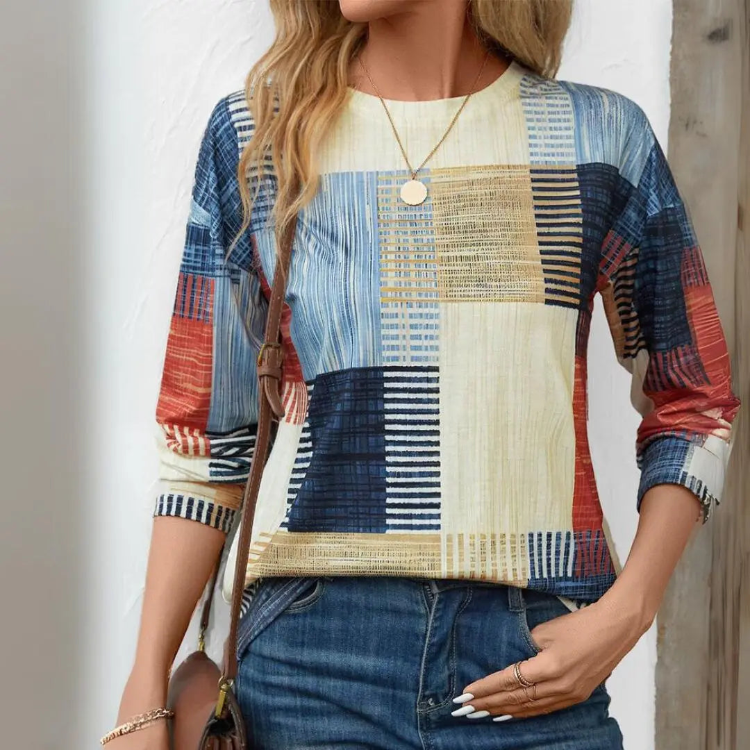 Geometric Patchwork Casual Top Jasmine's Boutique Australia