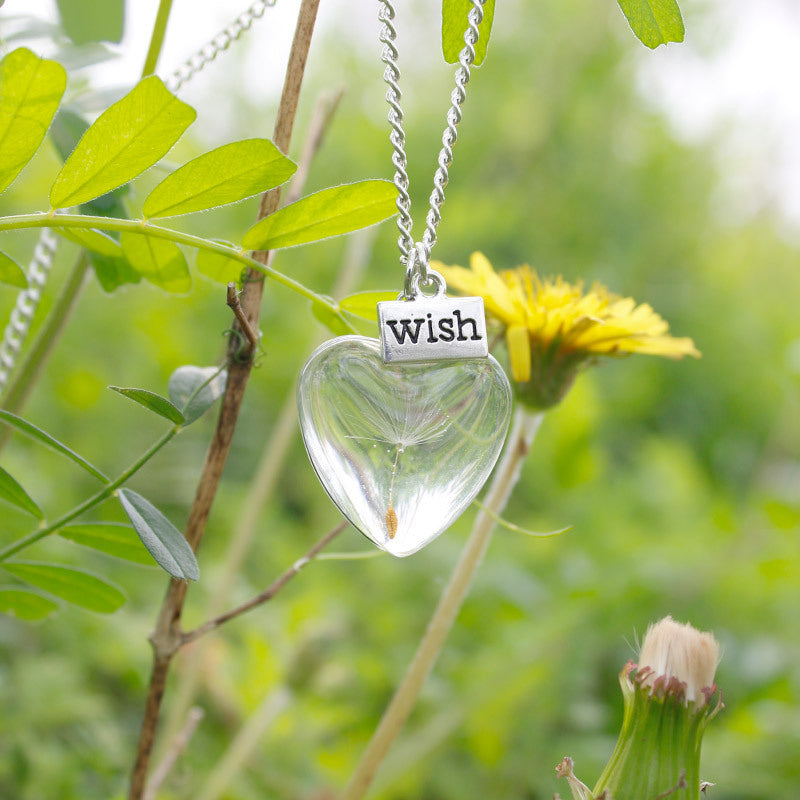 Pressed Resin Flower Necklace - Crystal Heart Dandelion Jasmine's Boutique Australia
