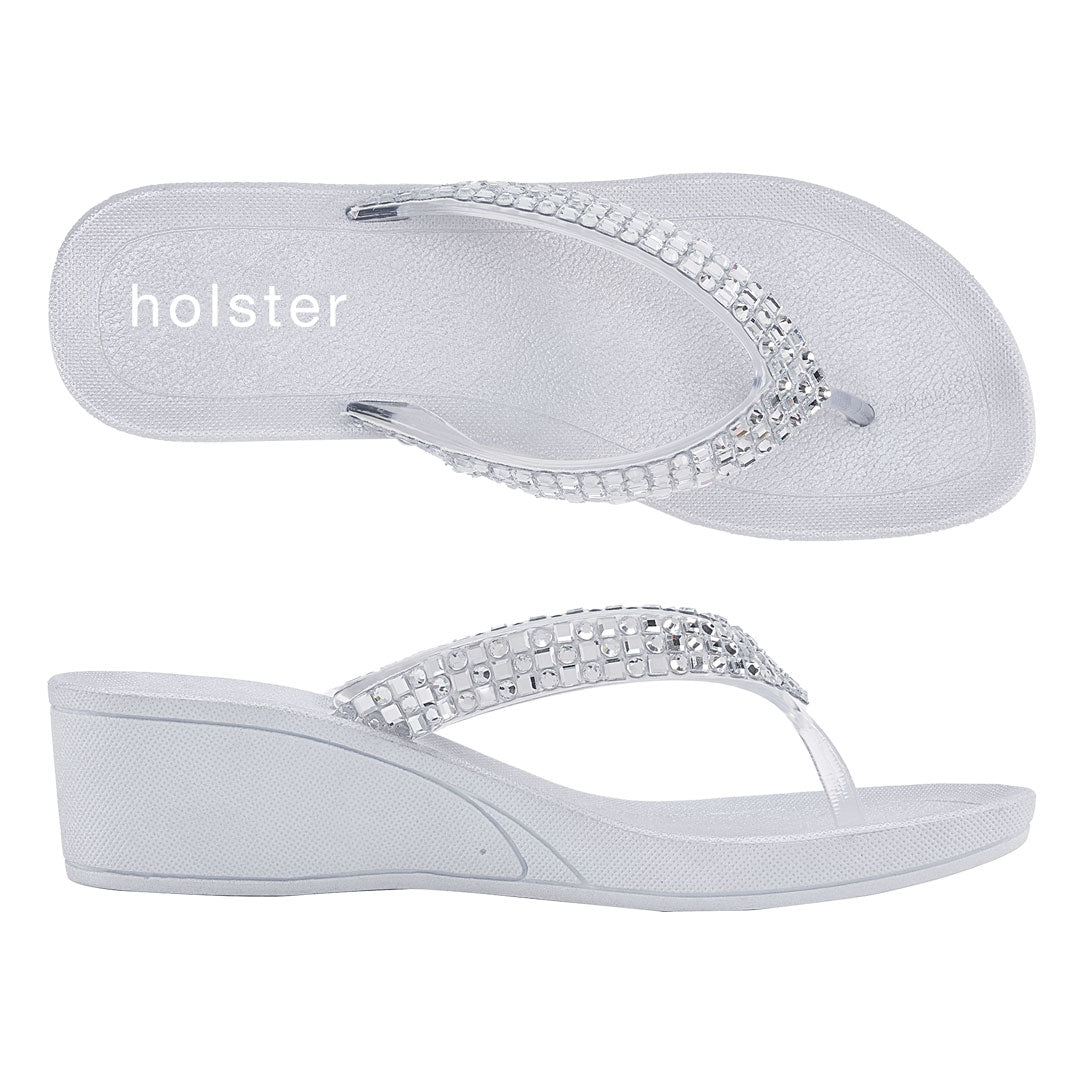 Holster Crystal Wedge Sandals – Silver Jasmine's Boutique Australia