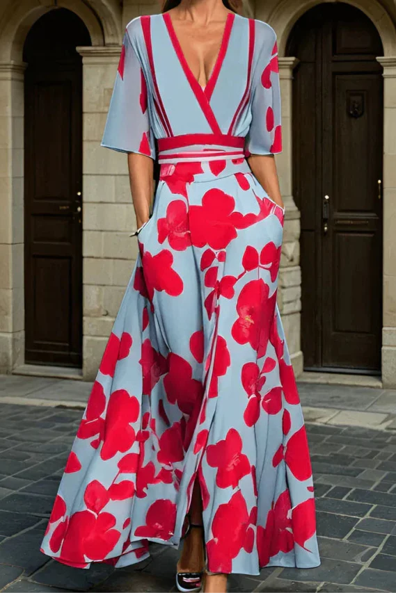 Elisa - Elegant Wrap Dress with Flowers Jasmine's Boutique Australia
