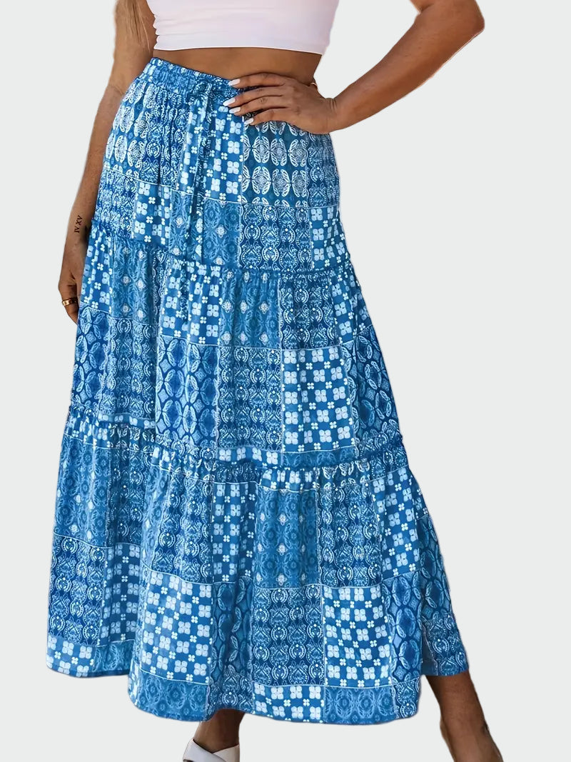 Blue Patchwork Boho Maxi Skirt Jasmine's Boutique Australia