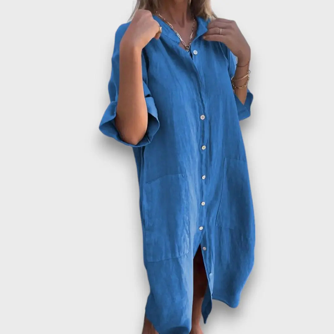 Linen Shirt Dress with Buttons and Pockets Jasmine's Boutique Australia