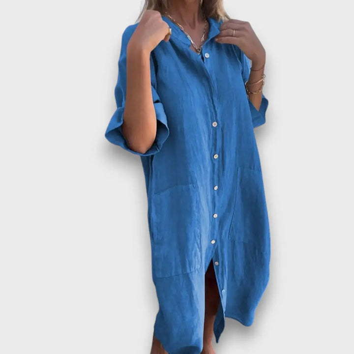 Linen Shirt Dress with Buttons and Pockets Jasmine's Boutique Australia