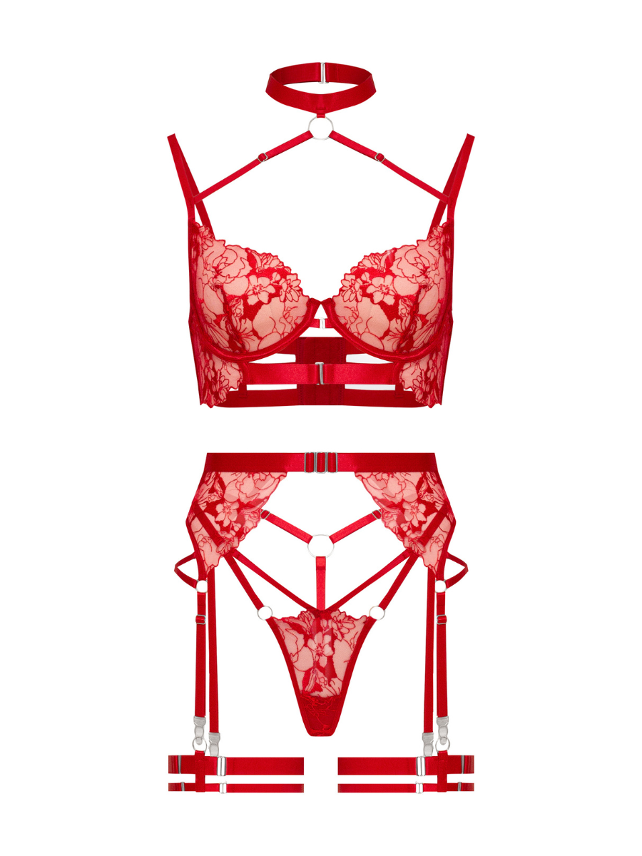 Scarlet Seduction Lace Harness Lingerie Set Jasmine's Boutique Australia