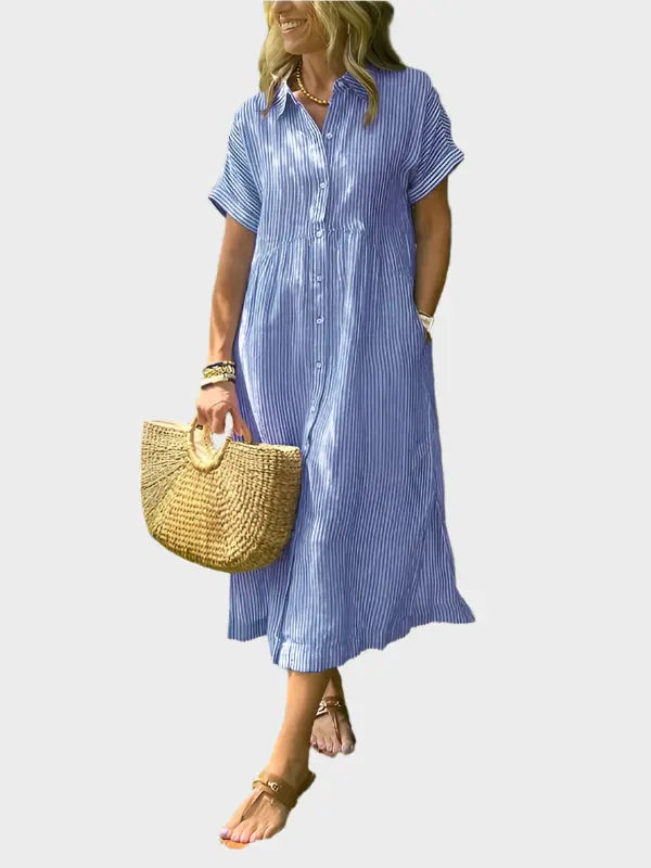 Striped Shirt Dress with Flaps, Buttons, and Functional Pockets Jasmine's Boutique Australia