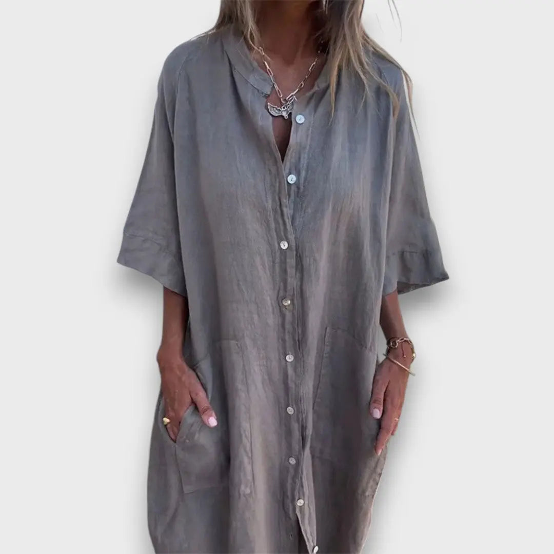 Linen Shirt Dress with Buttons and Pockets Jasmine's Boutique Australia