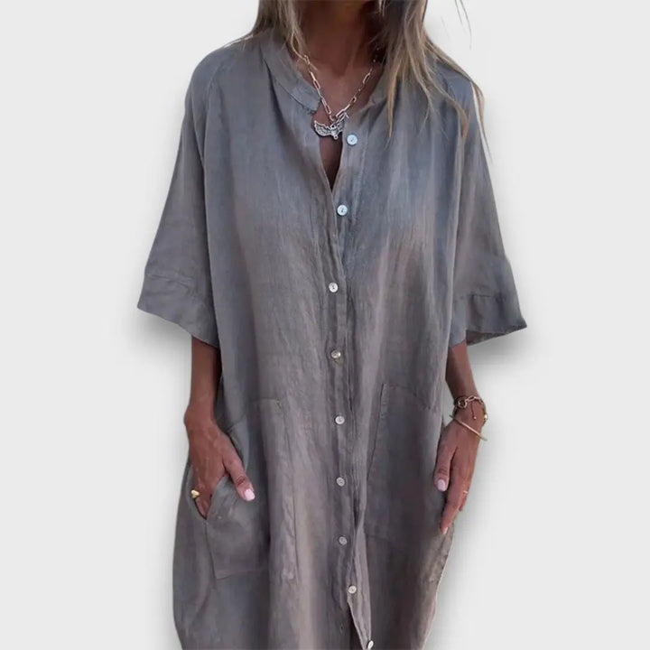 Linen Shirt Dress with Buttons and Pockets Jasmine's Boutique Australia