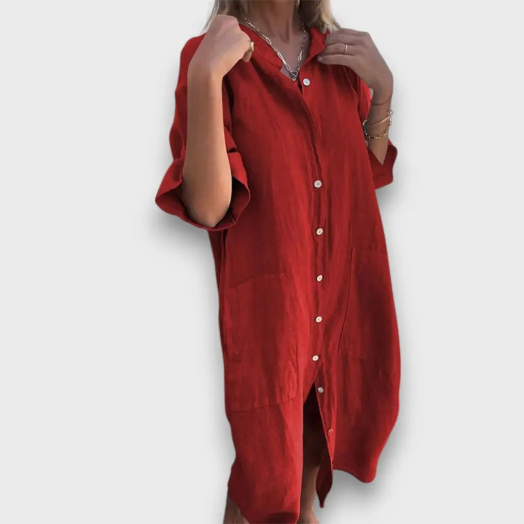 Linen Shirt Dress with Buttons and Pockets Jasmine's Boutique Australia