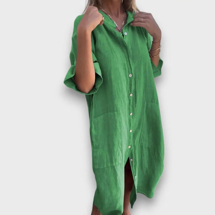 Linen Shirt Dress with Buttons and Pockets Jasmine's Boutique Australia