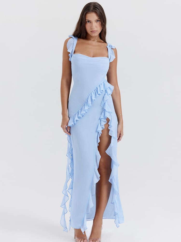 Ruffled Dress with Long Straps - Blue Jasmine's Boutique Australia