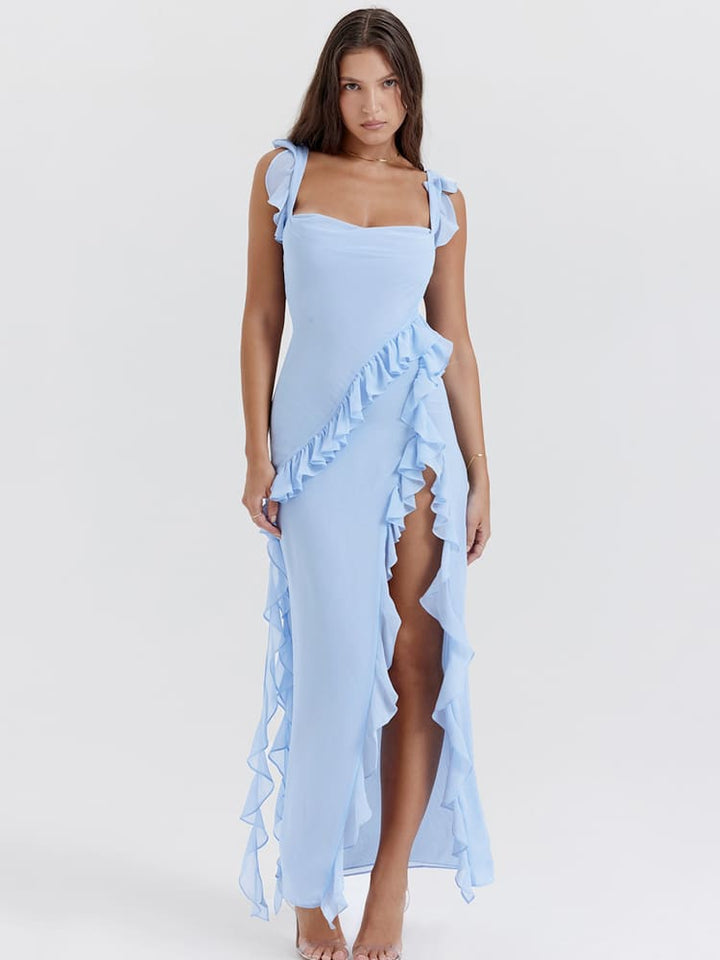 Ruffled Dress with Long Straps - Blue Jasmine's Boutique Australia