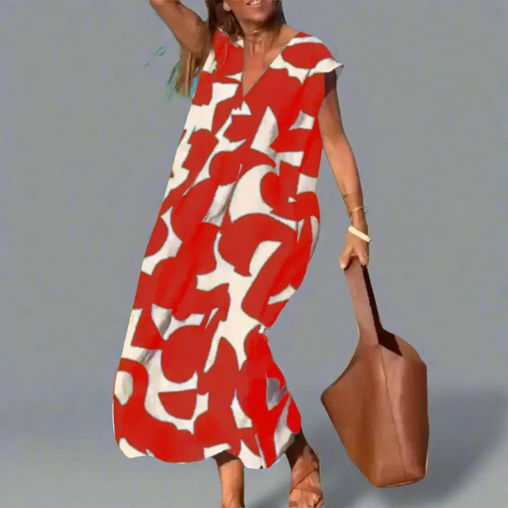 V-Neck Dress with Fabric Print Jasmine's Boutique Australia