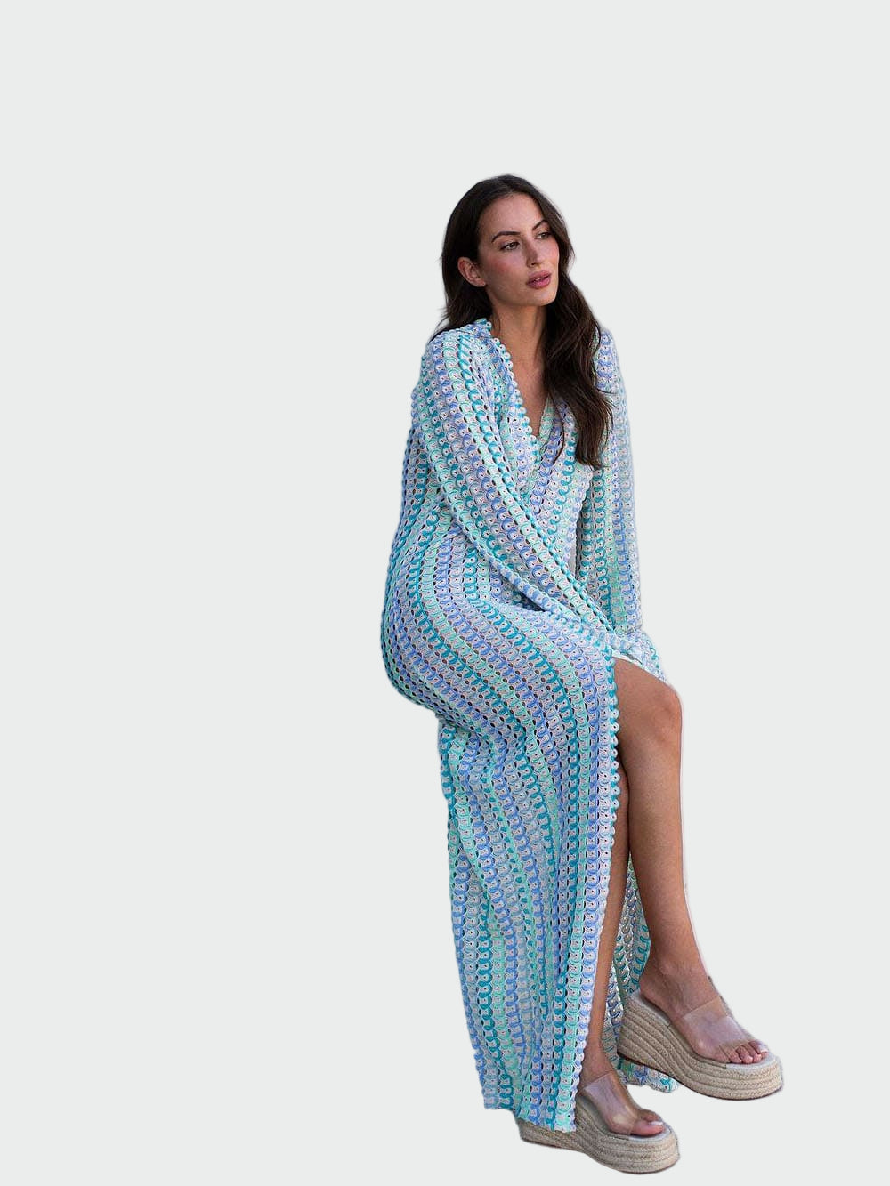 Blue Boho Crochet Striped Maxi Dress Jasmine's Boutique Australia