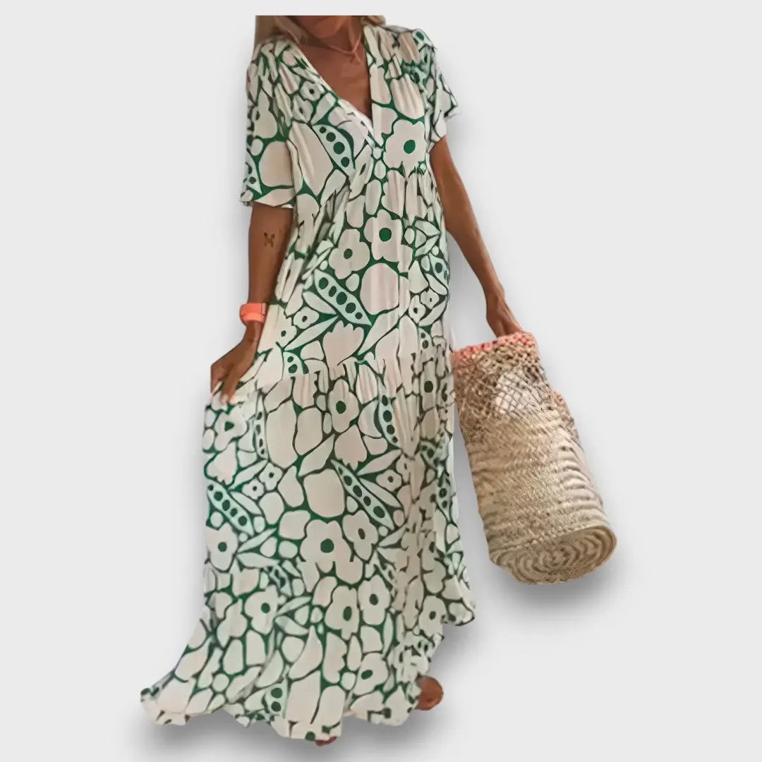 Long Dress with Floral Pattern and Buttons Jasmine's Boutique Australia