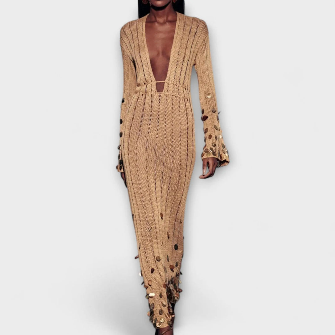 Gold Knitted Maxi Dress by Dolly Jasmine's Boutique Australia