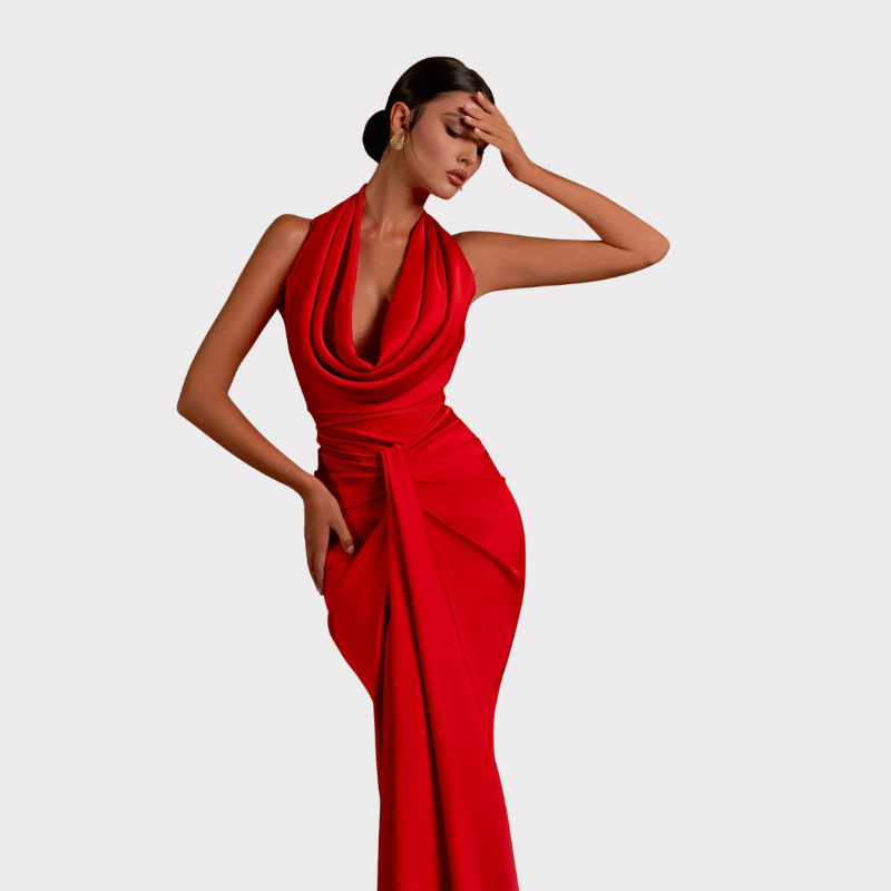 Carmella | Satin Halter Neck Backless Maxi Dress Liora Lane Boutique