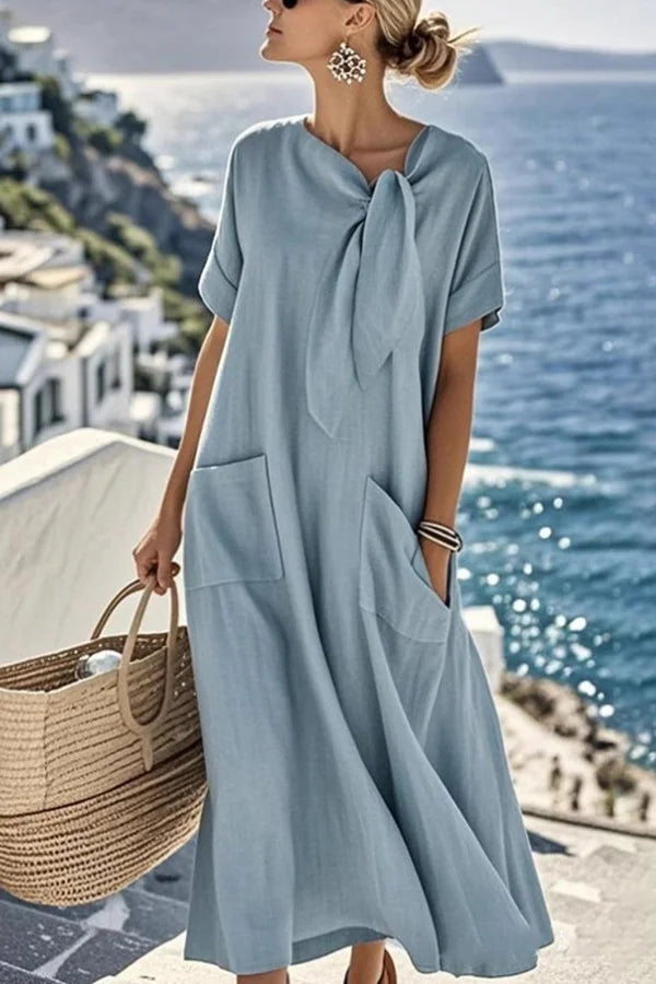 Anette - Short Sleeve Tie Waist Round Neck Jasmine's Boutique Australia