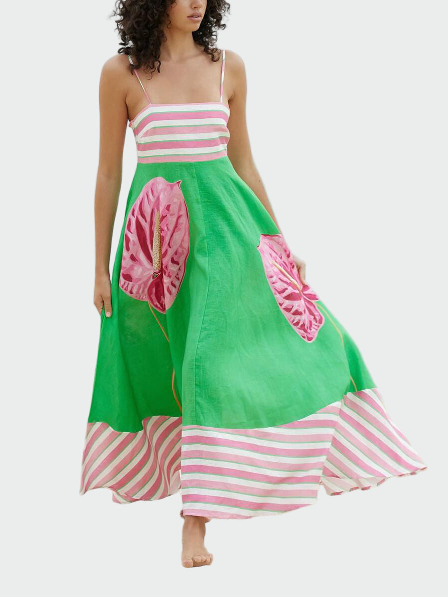 Floral Print Dress with Striped Suspenders Jasmine's Boutique Australia