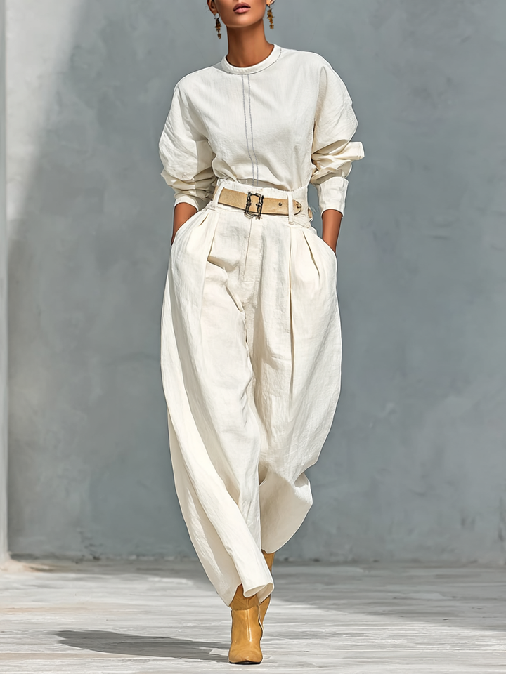 Long Sleeve Shirt and Wide Pants Set in Cotton and Linen Jasmine's Boutique Australia