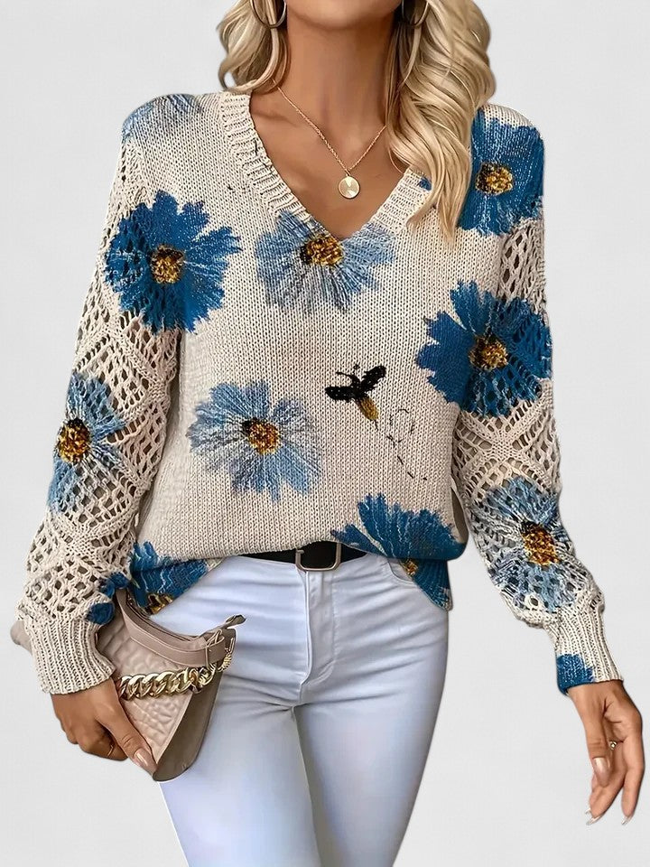 Beatrice | Floral Knit Jumper  Liora Lane Boutique  Blue / UK 20-22 (3XL) 39.95