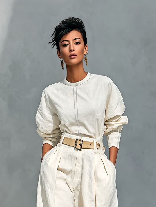 Long Sleeve Shirt and Wide Pants Set in Cotton and Linen Jasmine's Boutique Australia
