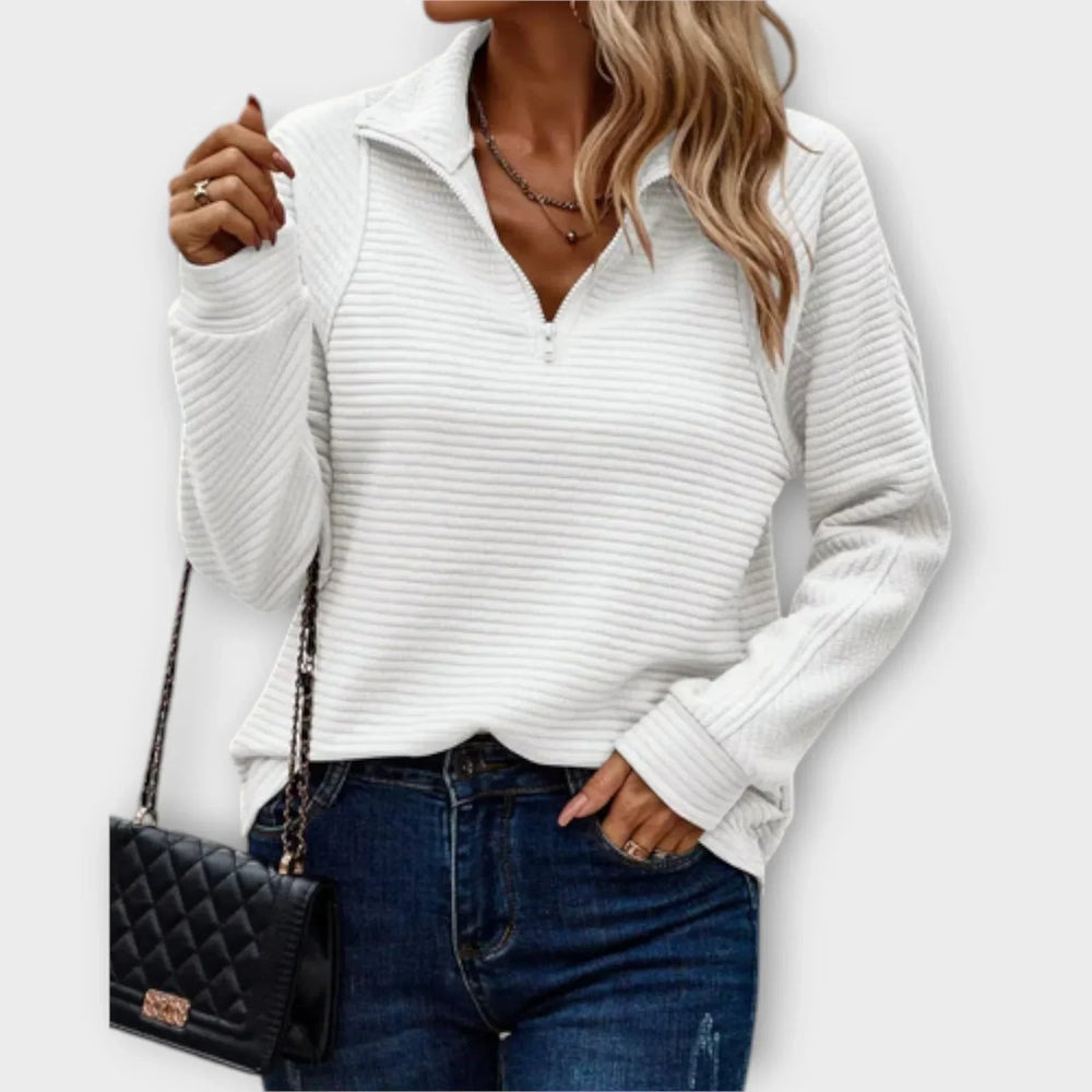 Olivia | Half-Zip Pullover  Liora Lane Boutique  White / UK 18-20 (3XL) 34.95
