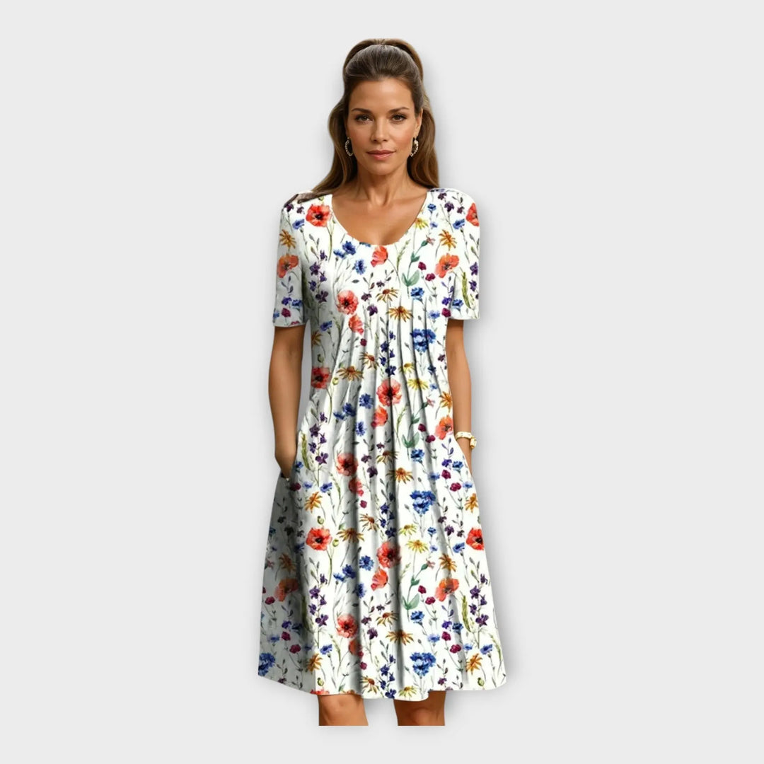 Dress with Floral Design and Short Sleeves Jasmine's Boutique Australia