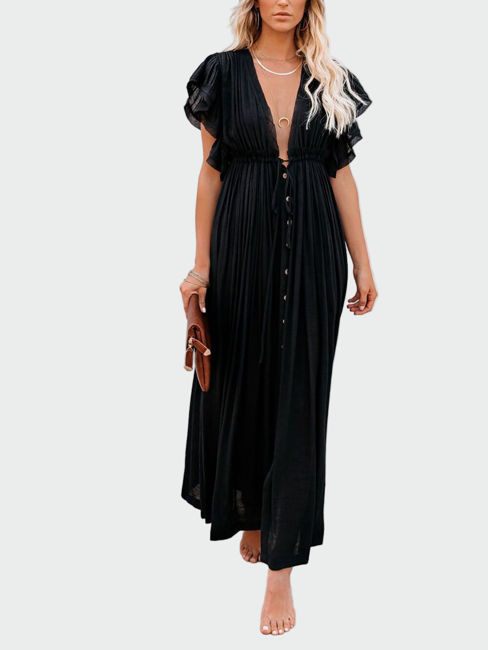 Buttoned Cotton Linen Boho Maxi Dress Jasmine's Boutique Australia