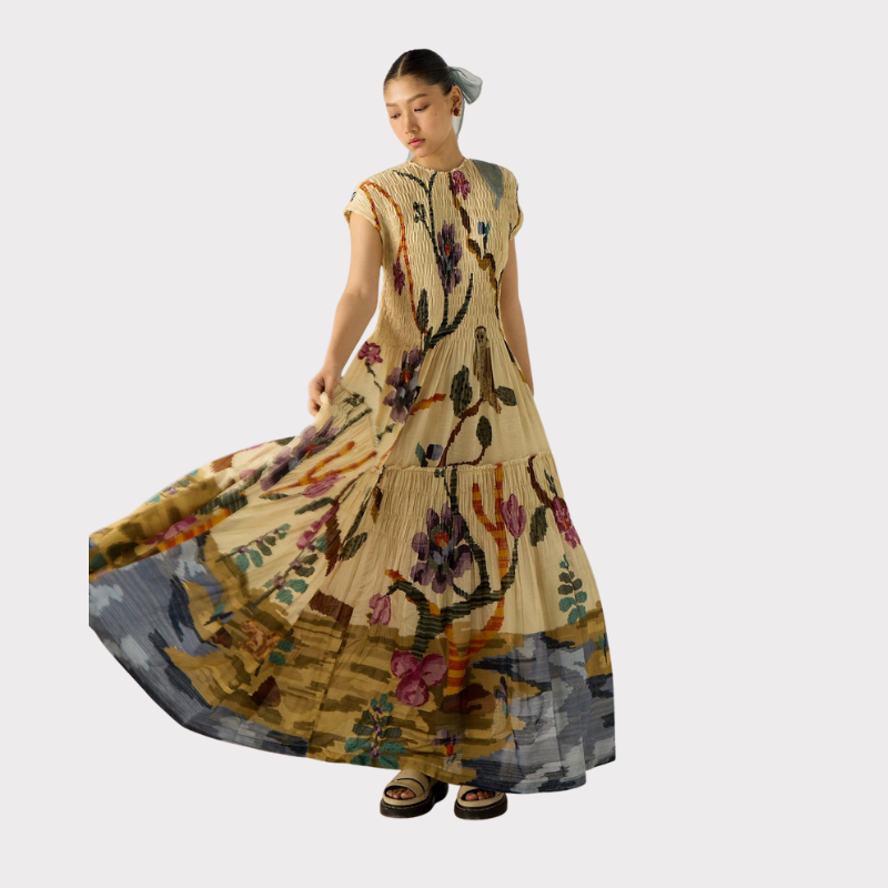 Clara | Pleated Print Maxi Dress Liora Lane Boutique