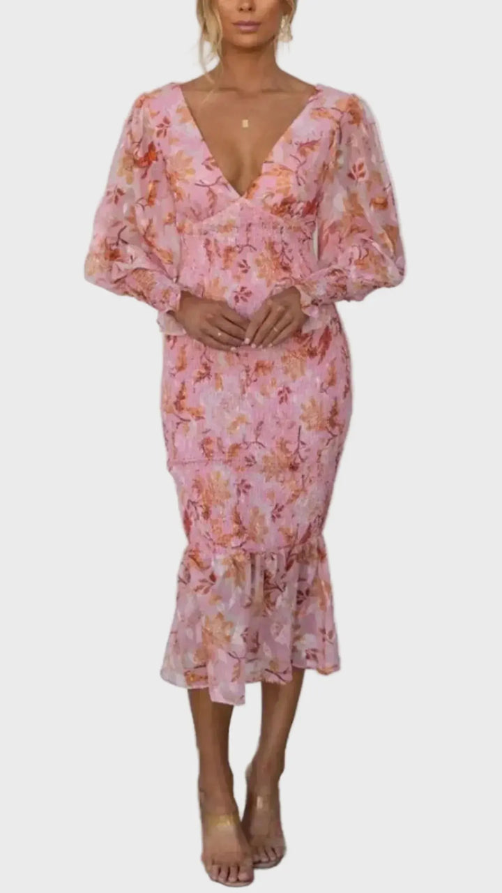 Blush Garden Long-Sleeve Midi Dress Jasmine's Boutique Australia