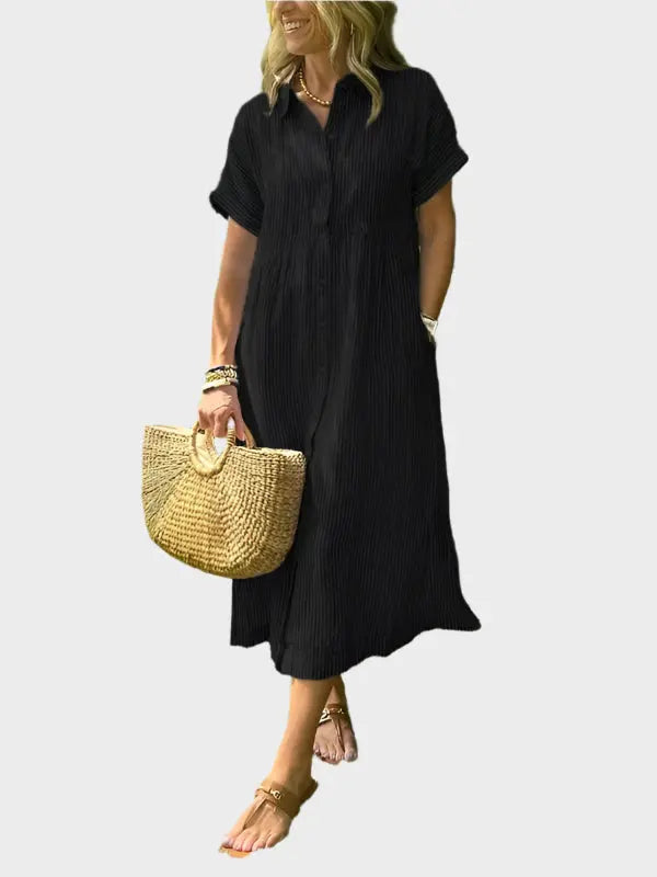 Striped Shirt Dress with Flaps, Buttons, and Functional Pockets Jasmine's Boutique Australia