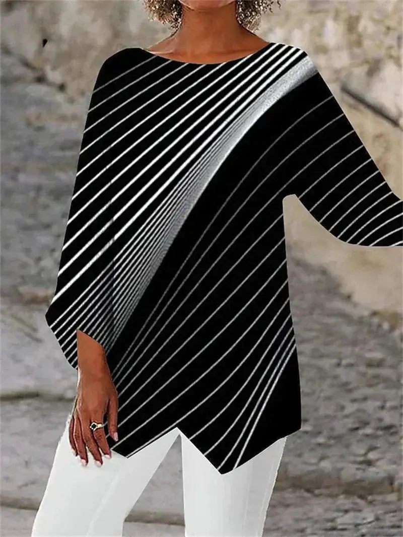Monochrome Wave Asymmetrical Top Jasmine's Boutique Australia