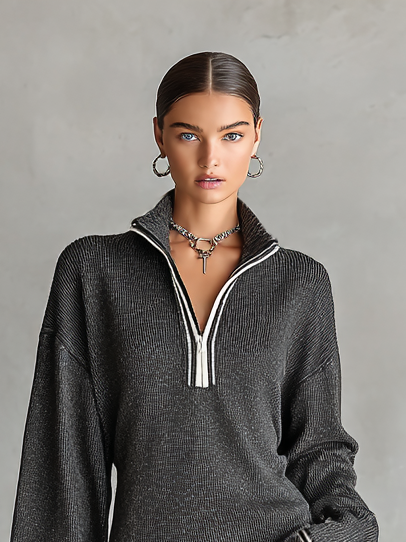 Wide Knit Mini Dress with Polo Collar and Zip Jasmine's Boutique Australia