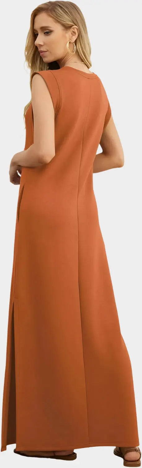 2025 Women Year-Round Casual Round Neck Loose Split Wrinkle-Free Long Maxi Vacation Dress with Pockets Jasmine's Boutique Australia