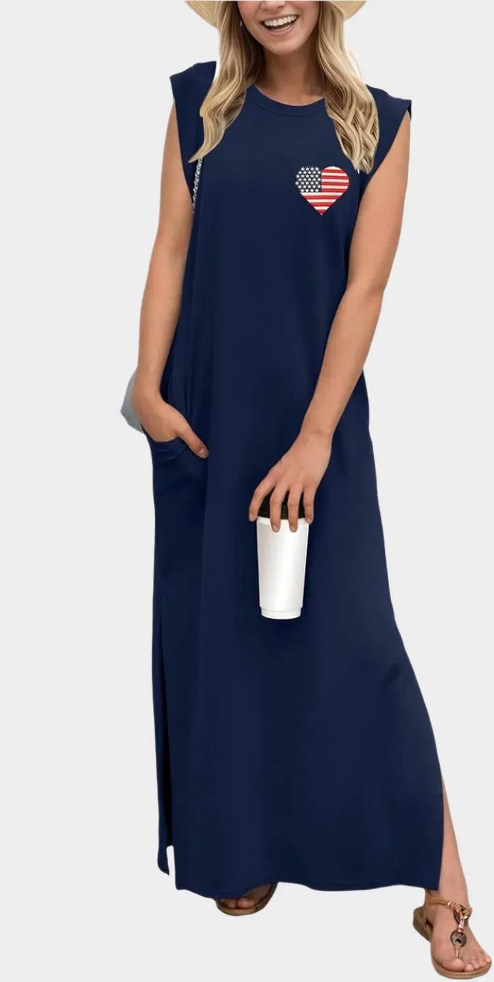 2025 Women Year-Round Casual Round Neck Loose Split Wrinkle-Free Long Maxi Vacation Dress with Pockets Jasmine's Boutique Australia