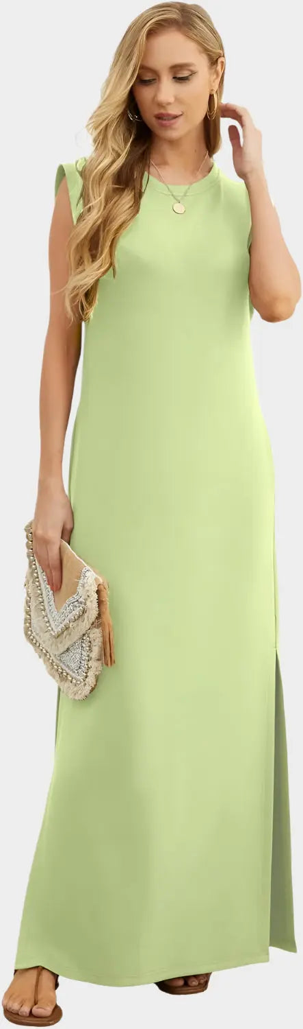 2025 Women Year-Round Casual Round Neck Loose Split Wrinkle-Free Long Maxi Vacation Dress with Pockets Jasmine's Boutique Australia